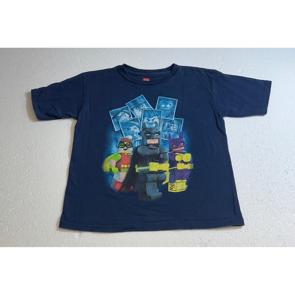 LEGO Batman Movie Boys Navy Blue Graphic T-Shirt Size 7 Robin Batgirl DC Comics